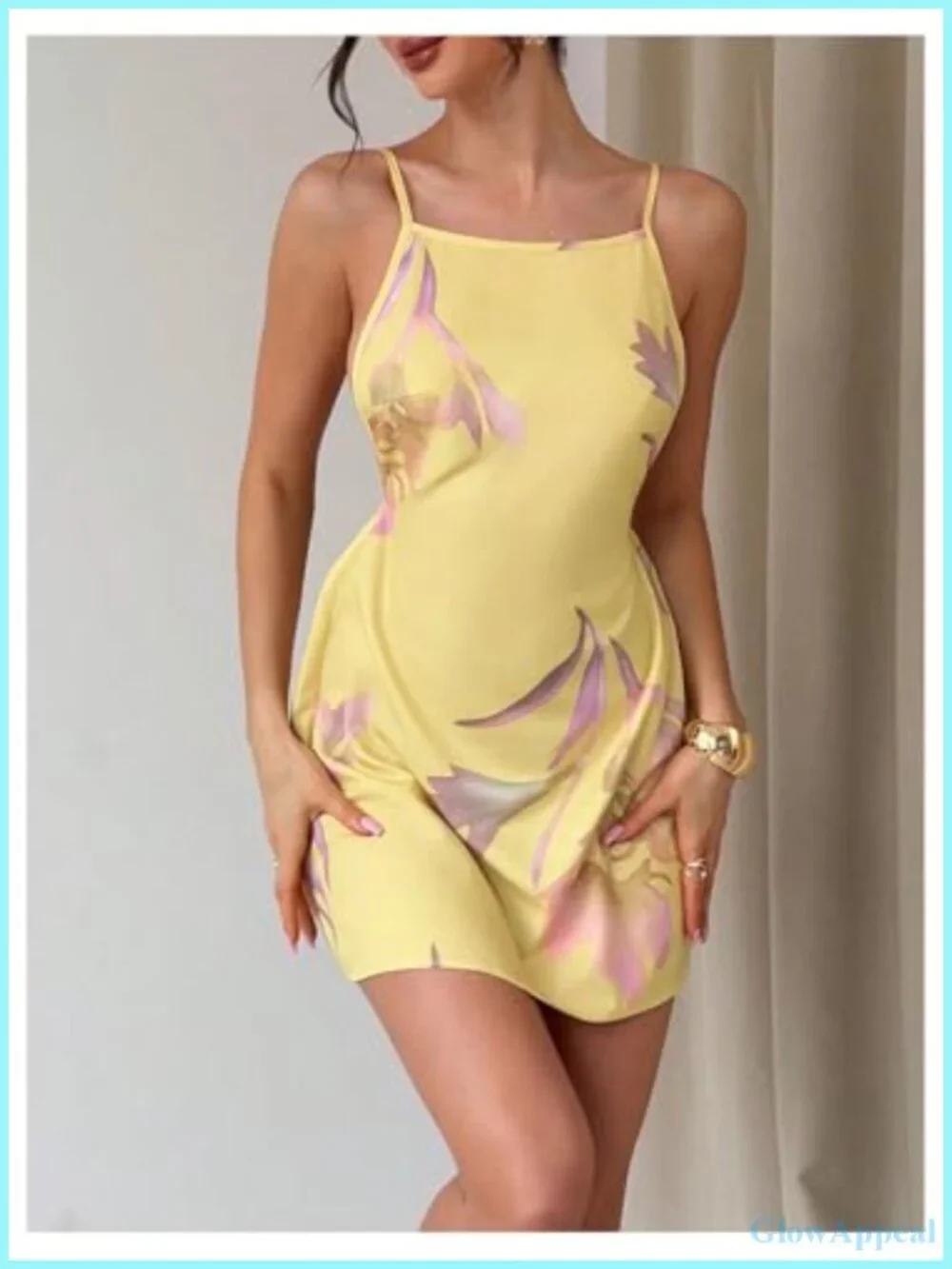 Floral Print Spaghetti Strap Mini Dress Tie Backless Square Neck Cami Dress